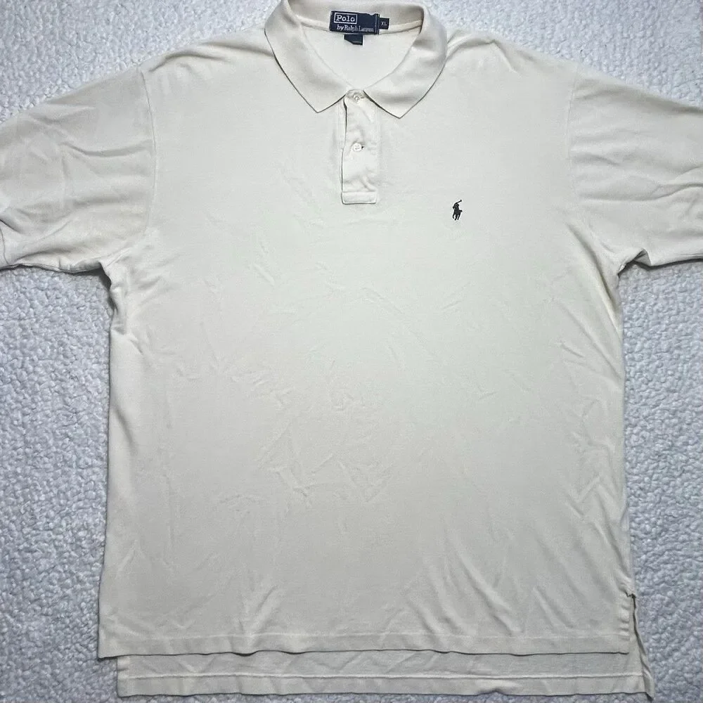Polo Ralph Lauren Men Shirt Size XL Cream Ivory Cotton Short Sleeve Polo Top